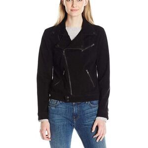 Liverpool Los Angelos Black Wash Denim Moto Biker Zip up Jacket Size XL